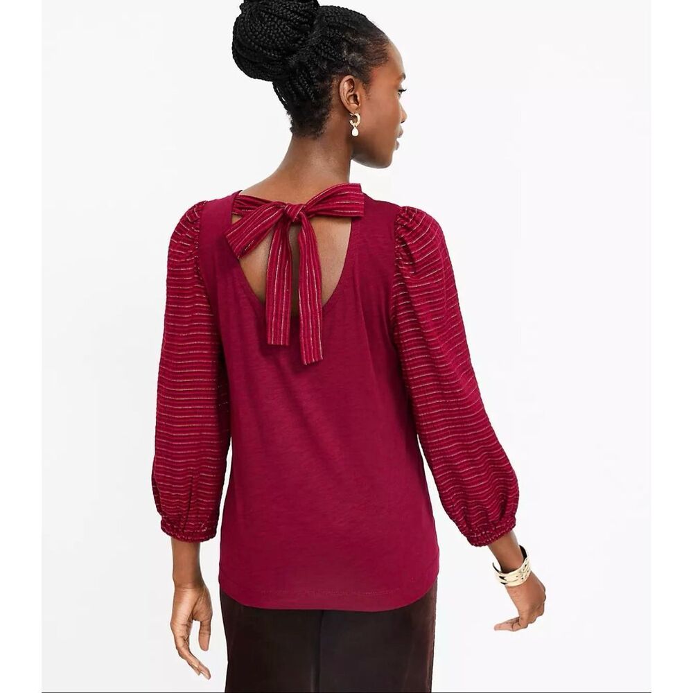 LOFT Shimmer Tie Back Mixed Media Top Size S - Picture 1 of 7